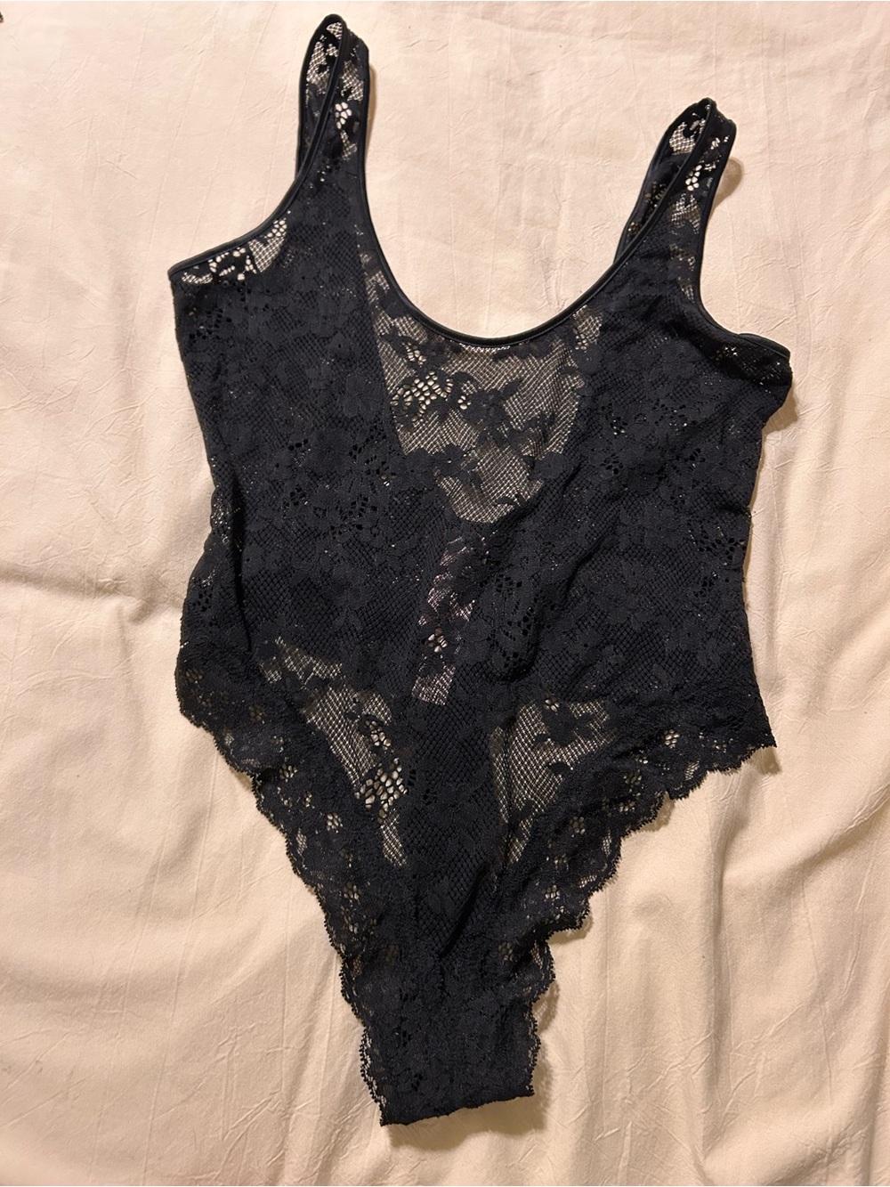 Victoria's Secret Black Lace Bodysuit with Floral Crochet